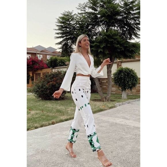 ZARA Embroidered Linen Blend Pants New - Picture 6 of 8